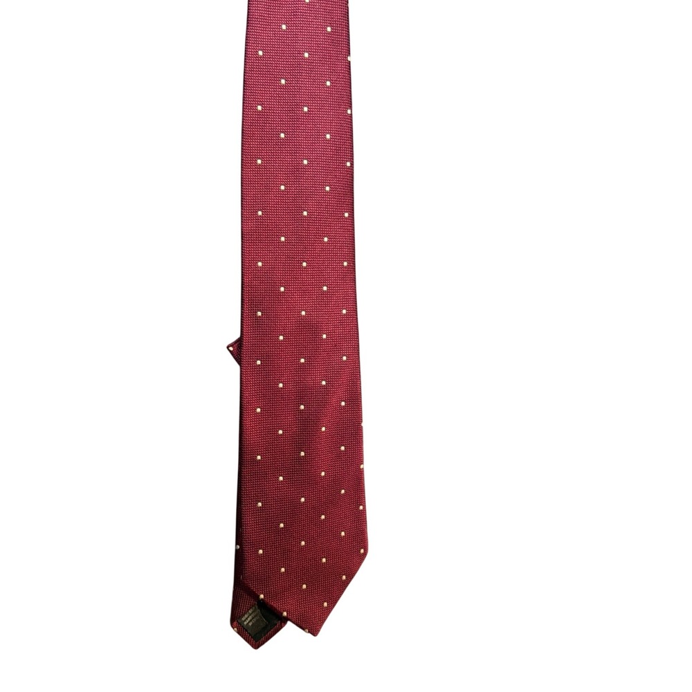 Lands End Silk Tie‎ Burgundy Dot Hand Sewn 60X3